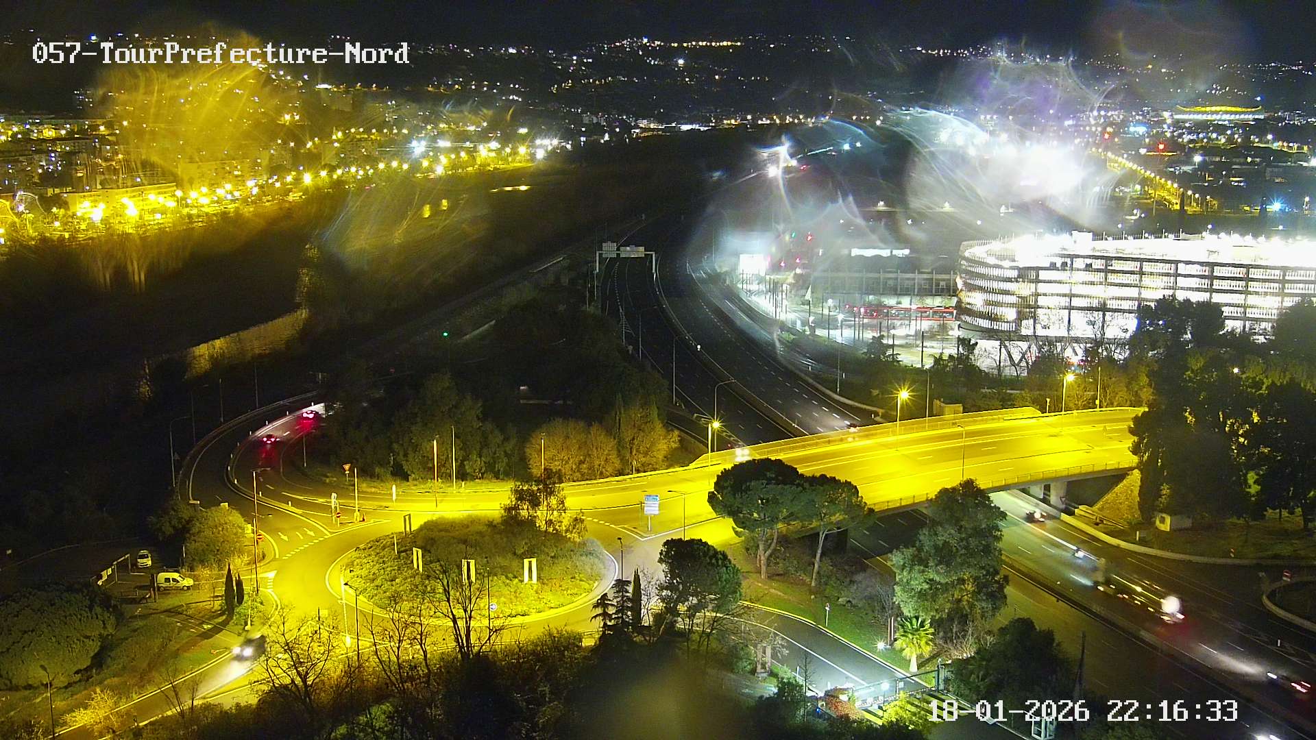 Caméra autoroute France - A8, Nice, à hauteur de la Préfecture des Alpes Maritimes, direction Antibes