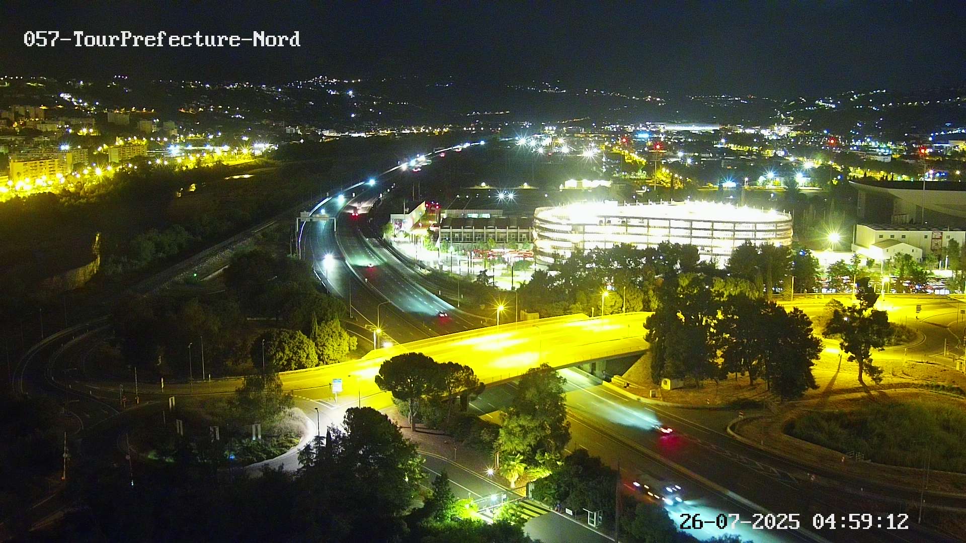 Caméra autoroute France - A8, Nice, à hauteur de la Préfecture des Alpes Maritimes, direction Antibes