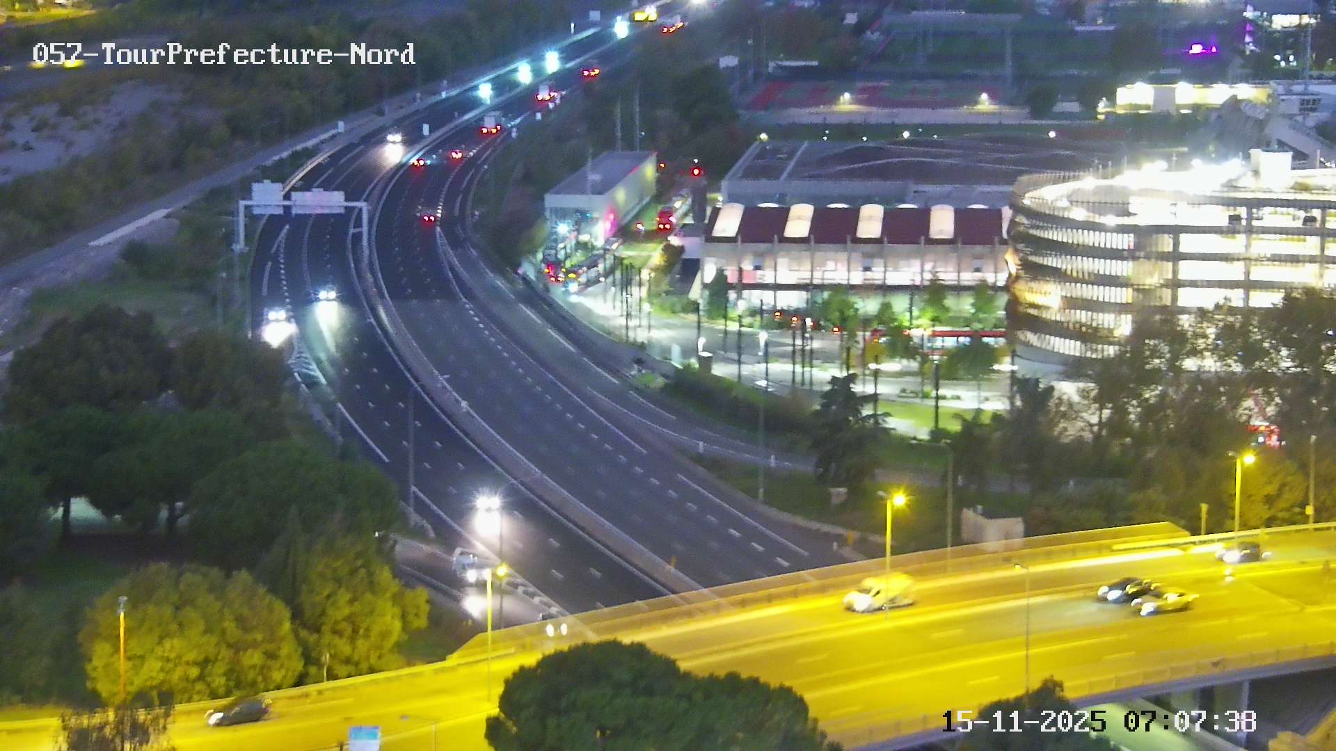 <h2>Caméra autoroute France - A8, Nice, à hauteur de la Préfecture des Alpes Maritimes, direction Antibes</h2>